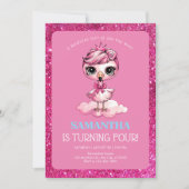 かわいい王冠のフラインゴの誕生日 招待状 (正面)