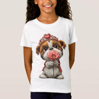 かわいい王冠の子犬とお花 - 愛犬家のためのグッズ Tシャツ