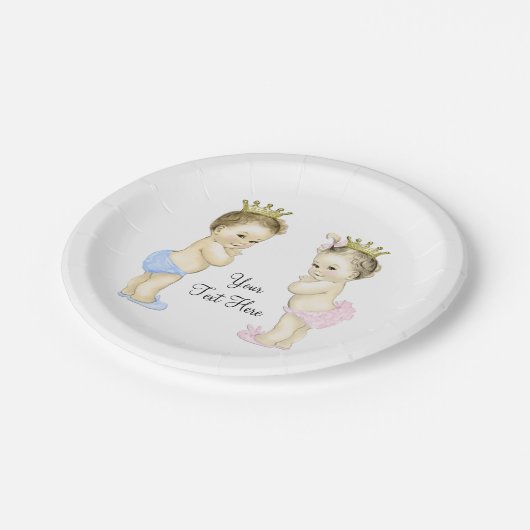 かわいい王子とプリンセス男の子と女の子双子ベビー ペーパープレート (アングル)