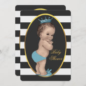 かわいい王子白黒のストライプのベビーシャワー 招待状 (正面/裏面)