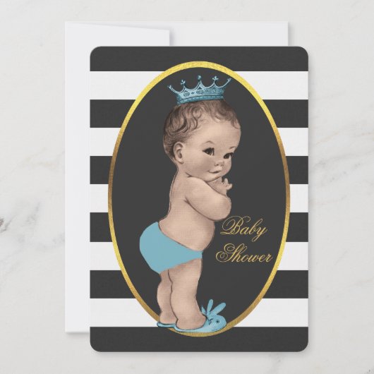 かわいい王子白黒のストライプのベビーシャワー 招待状 (正面)