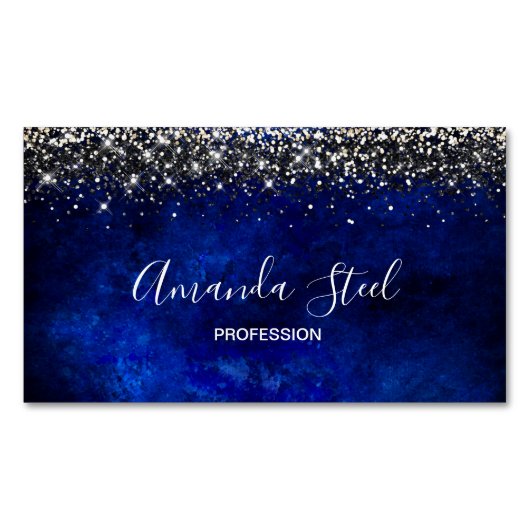 かわいい王室のブルー金ゴールドフェイクグリッター マグネット名刺 (正面)