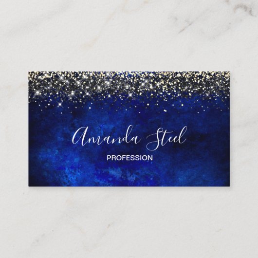 かわいい王室のブルー金ゴールドフェイクグリッター 名刺 (正面)