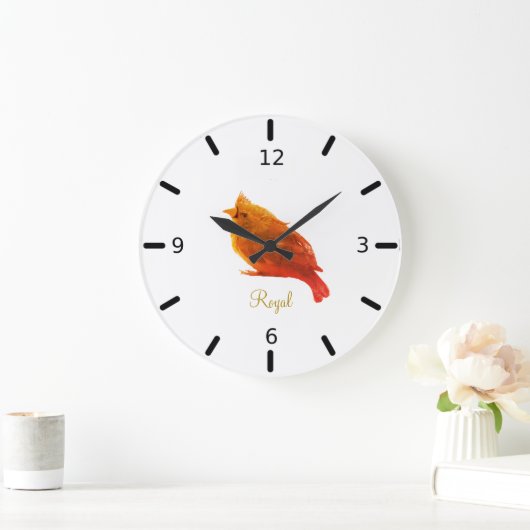 かわいい王室の赤い鳥の白 ラージ壁時計 (ホーム)