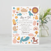 かわいい玩具動物。男の子または女の子ジェンダーがパーティーを表示 招待状 (スタンド正面)