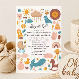 かわいい玩具動物。男の子または女の子ジェンダーがパーティーを表示 招待状