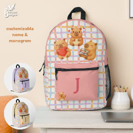 かわいい珊瑚ピンクのカピバラ オーダーメイド プリントバックパック