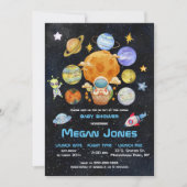 かわいい現代の宇宙宇宙飛行士エイリアン | ベビーシャワー 招待状 (正面)