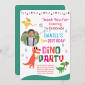 かわいい現代の恐竜の子供の誕生日パーティー サンキューカード (正面/裏面)