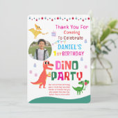 かわいい現代の恐竜の子供の誕生日パーティー サンキューカード (スタンド正面)