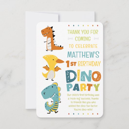 かわいい現代の恐竜の子供の誕生日パーティー サンキューカード (正面)