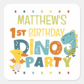 かわいい現代の恐竜の子供の誕生日パーティー スクエアシール (正面)