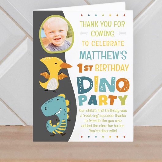 かわいい現代の恐竜子供の写真誕生日パーティー サンキューカード