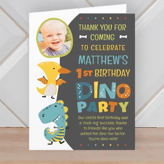 かわいい現代の恐竜子供の写真誕生日パーティー サンキューカード