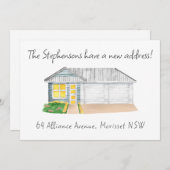 かわいい現代の水彩画の家の新しい住所 案内状 (正面/裏面)