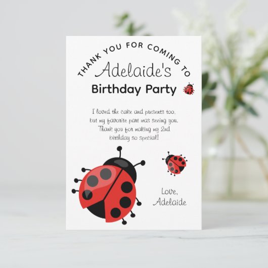 かわいい現代の赤いトンボの誕生日パーティーお礼 サンキューカード (スタンド正面)