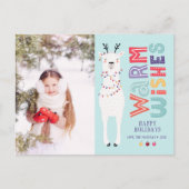 かわいい現代的なクリスマスのラマのストリングライトの写真 シーズンポストカード (正面)
