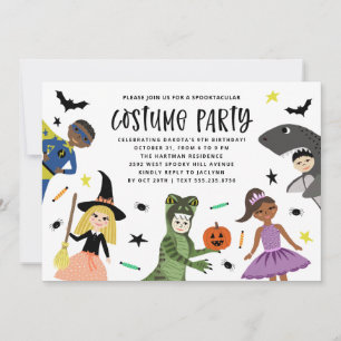 かわいい現代的なハロウィン誕生日コスチュームパーティー 招待状