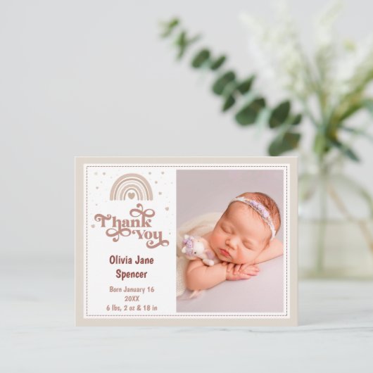 かわいい現代的な写真 赤ちゃん女の子 感謝の気持ちを伝えるポストカード ポストカード (スタンド正面)