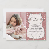 かわいい現代的な子猫の写真付き誕生日 招待状 (正面)