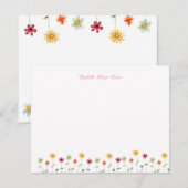 かわいい現代的な遊び心のある花柄ピンクの女の子らしい ノートカード (正面/裏面)