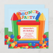 かわいい球ピットの跳ね上がりの家の誕生会 招待状 (正面/裏面)