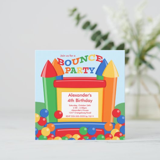 かわいい球ピットの跳ね上がりの家の誕生会 招待状 (スタンド正面)