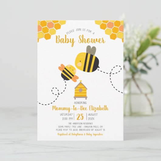 かわいい甘いかわいいママとビーをテーマにした赤ちゃんシャワー 招待状 (スタンド正面)