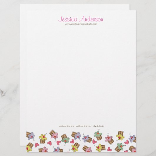かわいい甘いさくらんぼのカップケーキのお菓子屋のベーカリー レターヘッド (正面/裏面)