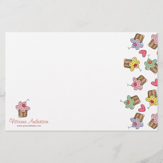 かわいい甘いさくらんぼのカップケーキのお菓子屋のベーカリー 便箋 (正面)