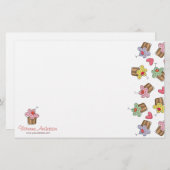 かわいい甘いさくらんぼのカップケーキのお菓子屋のベーカリー 便箋 (正面/裏面)