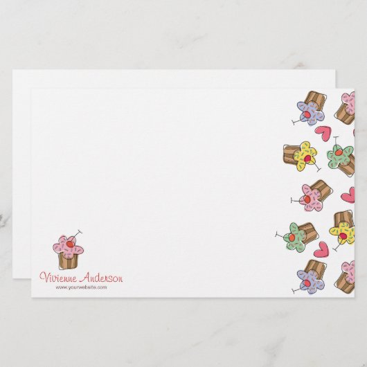 かわいい甘いさくらんぼのカップケーキのお菓子屋のベーカリー 便箋 (正面/裏面)