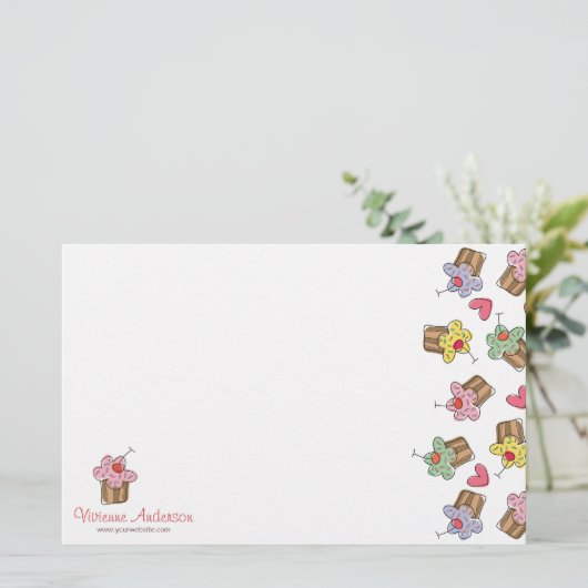 かわいい甘いさくらんぼのカップケーキのお菓子屋のベーカリー 便箋 (スタンド正面)