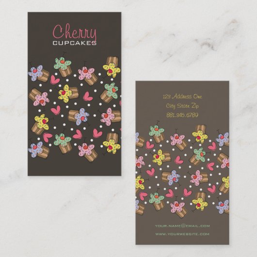 かわいい甘いさくらんぼのカップケーキのお菓子屋のベーカリー 名刺 (正面/裏面)