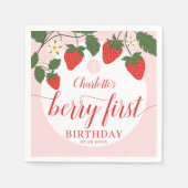 かわいい甘いちご1歳の誕生日 スタンダードカクテルナプキン (正面)