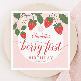 かわいい甘いちご1歳の誕生日 スタンダードカクテルナプキン