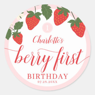 かわいい甘いちご1歳の誕生日 ラウンドシール