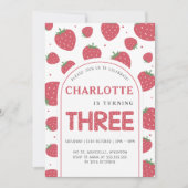 かわいい甘いちご3rd誕生日パーティー 招待状 (正面)