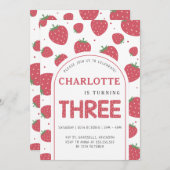 かわいい甘いちご3rd誕生日パーティー 招待状 (正面/裏面)