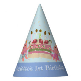 かわいい甘いウサギとケーキブルー子供の誕生日 パーティーハット