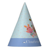 かわいい甘いウサギとケーキブルー子供の誕生日 パーティーハット (左)