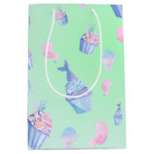 かわいい甘いカップケーキマーメイドハッピーバースデー ガーリー ミディアムペーパーバッグ (正面)