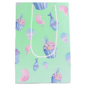 かわいい甘いカップケーキマーメイドハッピーバースデー ガーリー ミディアムペーパーバッグ (裏面)