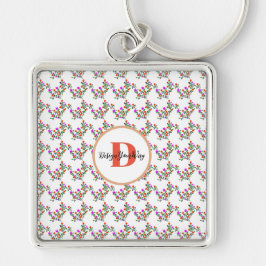 かわいい甘いカラフルフローライニシャルモノグラムギフト キーホルダー