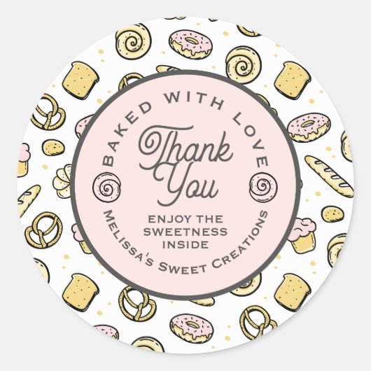 かわいい甘いケーキは愛のパタ焼いたーン ラウンドシール (正面)