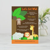 かわいい甘いジャングル動物男の赤ちゃんベビーシャワー 招待状 (スタンド正面)