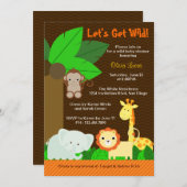 かわいい甘いジャングル動物男の赤ちゃんベビーシャワー 招待状 (正面/裏面)