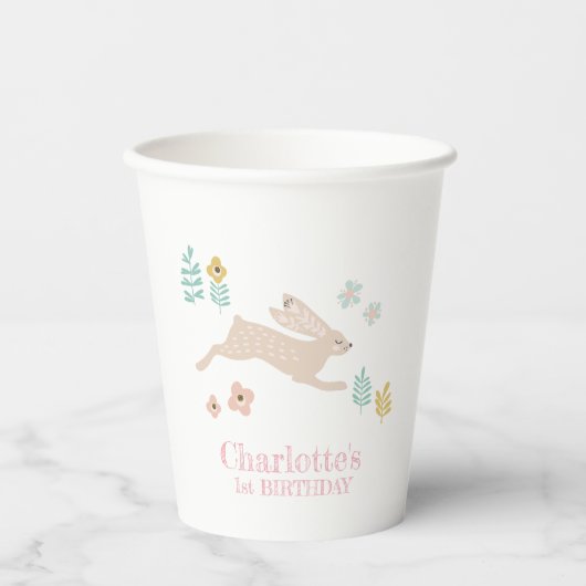 かわいい甘いバニーラビットアニマル第1誕生日パーティー 紙コップ (正面)