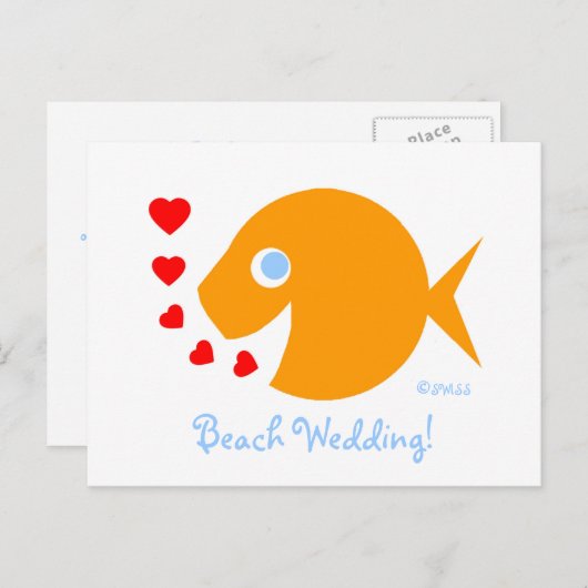 かわいい甘いビーチ結婚式日付はがきを保存 案内ポストカード (正面/裏面)