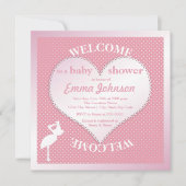 かわいい甘いピンクのコウノトリハートベビーガールシャワー 招待状 (正面)